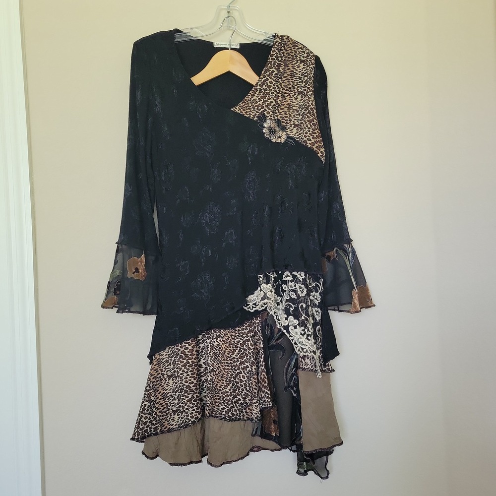 Spencer Alexis 2 Piece Tunic & Midi Skirt Sz XL Patchwork Whimsigoth Lace READ